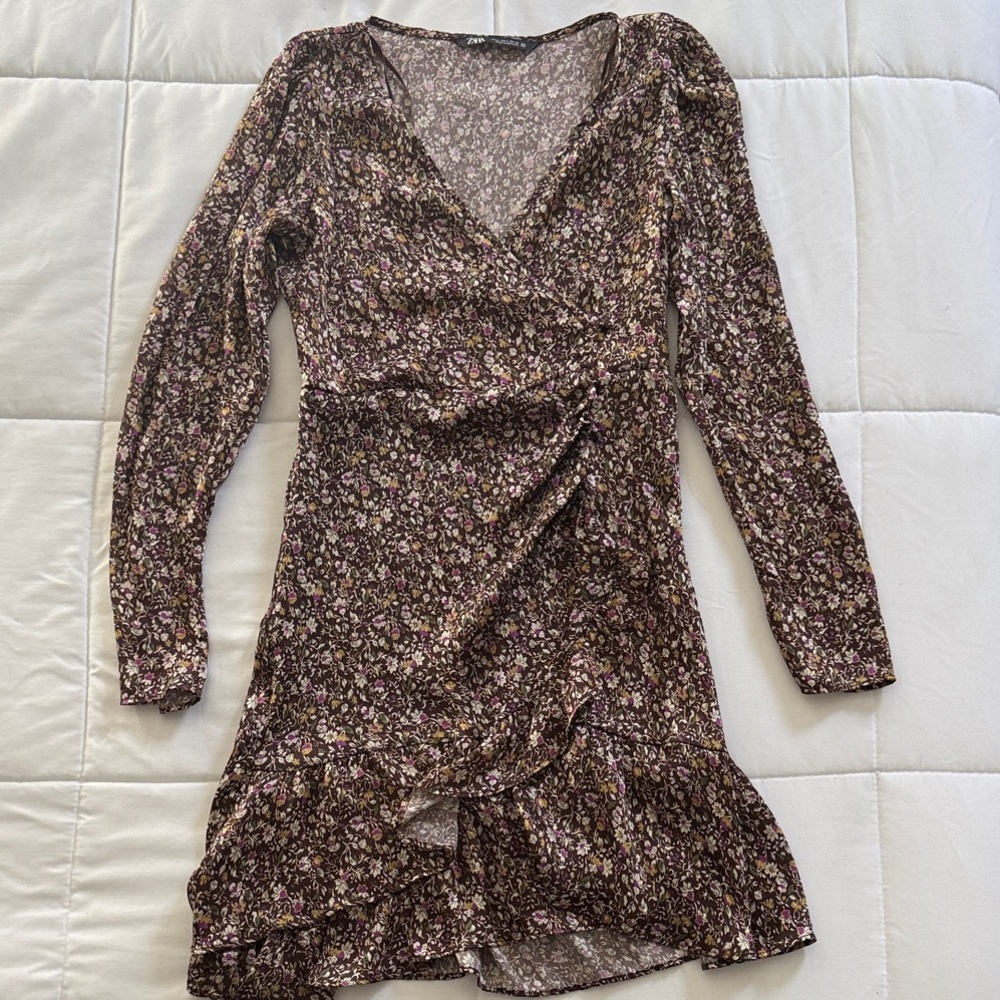 Zara Black Floral Long Sleeve Dress